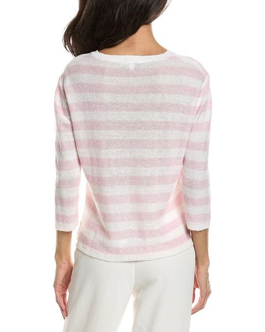 Forte White Beach Stripe V-Neck Linen Sweater