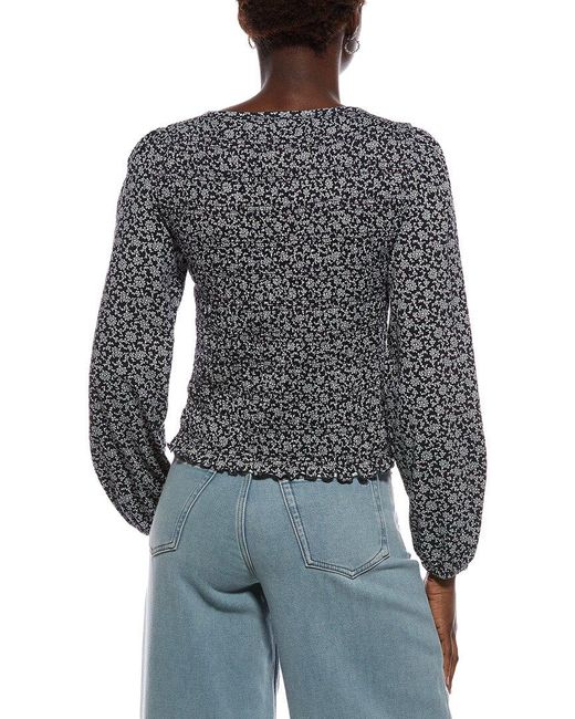 Madewell Gray Bonytail Elbow Sleeve Smocked Top