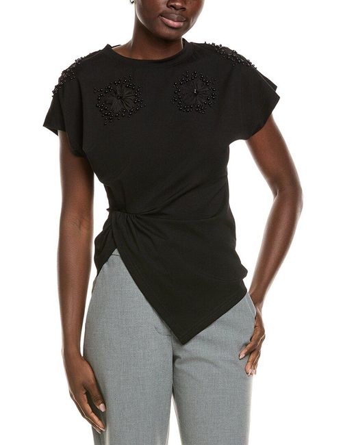 Gracia Black Beaded Drape T-Shirt