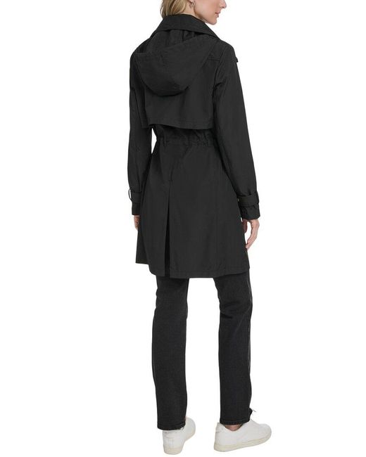 Cole Haan Black Stow Away Hood Zip Up Trench Coat