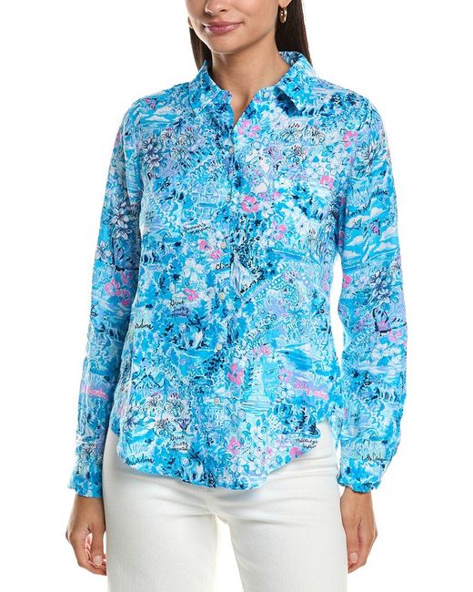 Lilly Pulitzer Blue Sea View Button Down Linen Shirt
