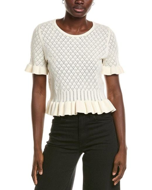 Cece White Pointelle Sweater