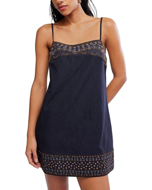 Free People Blue Sunspell Linen-Blend Mini Dress