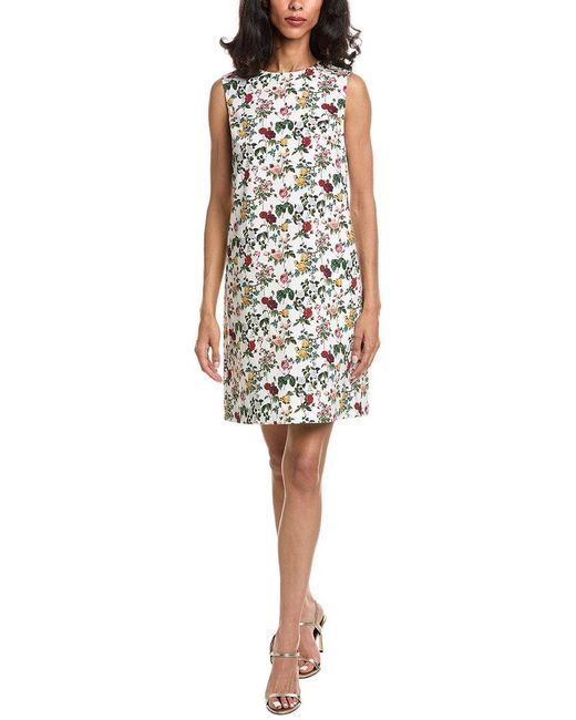 Oscar de la Renta White Mini Rose Poplin Shift Dress