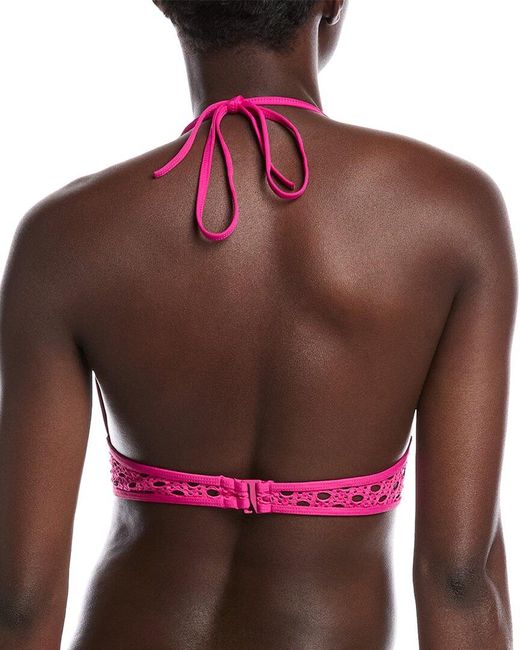 Carmen Marc Valvo Pink Crochet Bra Bikini Top