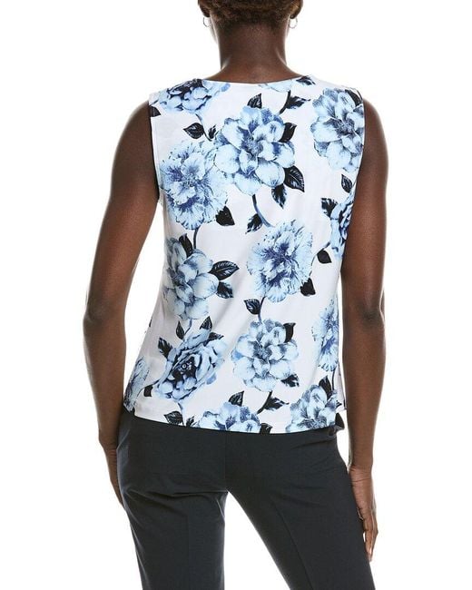 Anne Klein Blue Asymmetrical Pleat Neck Shell