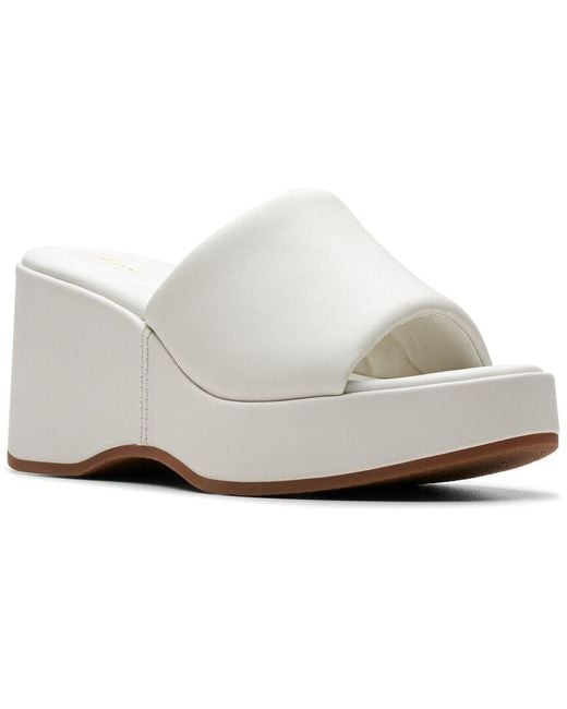 Clarks White Manon Glide Leather Wedge Sandal