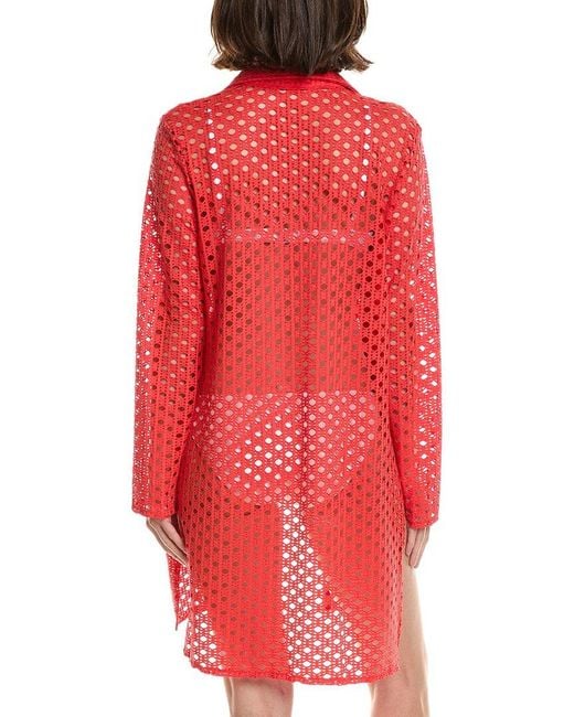Carmen Marc Valvo Red Button-Up Shirt