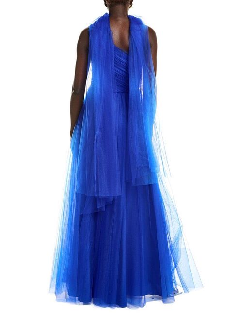 Rene Ruiz Blue Pleated Tulle Gown
