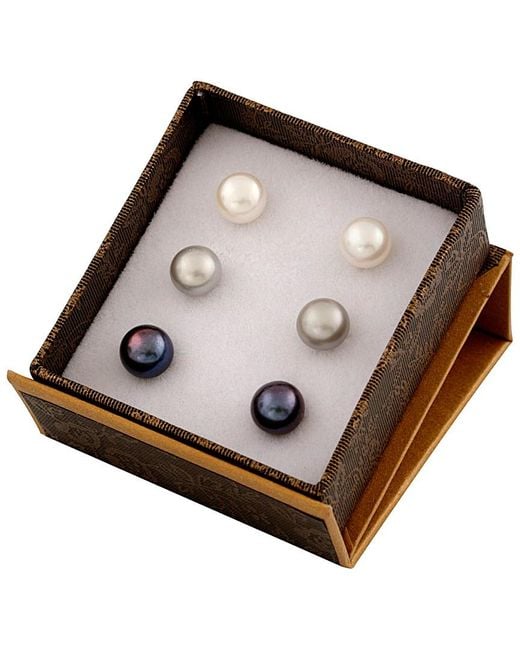 Splendid Brown Rhodium Plated Silver 8-9mm Freshwater Pearl Earring Set