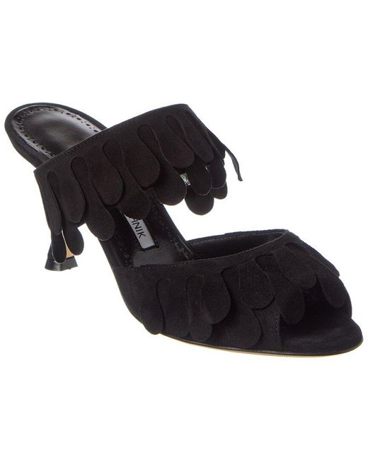 Manolo Blahnik Black Kelna 70 Suede Sandal