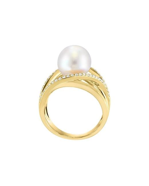 Effy Fine Jewelry Metallic 14K 0.24 Ct. Tw. Diamond & 10Mm Pearl Ring