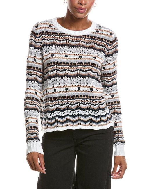 Autumn Cashmere Gray Pointelle Multi Stripe Boxy Crewneck Sweater