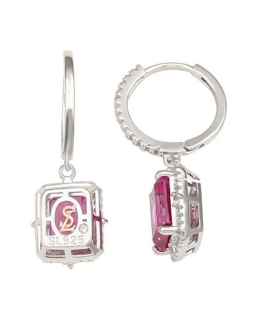 Suzy Levian Pink Silver 0.02 Ct. Tw. Diamond & Gemstone Earrings