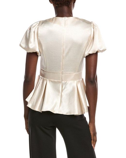 Gracia White Puffed Sleeve Ruffle Bottom Top
