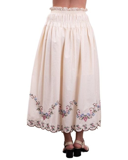 Moon River Pink Eyelet Scallop Hem Midi Skirt