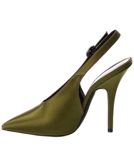 Saint Laurent Green Yasmeen 115 Satin Slingback Pump