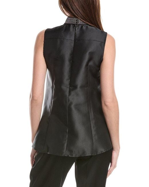 Gracia Black Jeweled High Neck Pleated Sleeveless Top