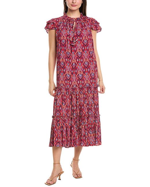 Sail To Sable Red Ruffle Neck Midi Dress