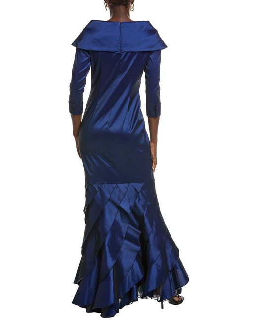 Tadashi Shoji Blue Blythe Portrait Collar Gown