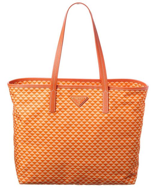Prada Orange Logo Nylon & Leather Tote