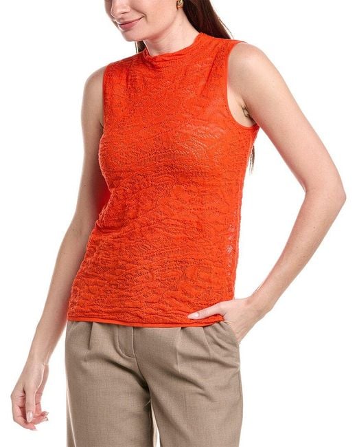 Lafayette 148 New York Red Sleeveless Knitted Lace Sweater