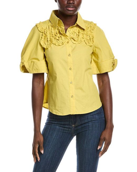 Gracia Yellow Ruffled Work Shirt