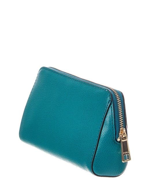 Furla Blue Camelia Leather Cosmetic Case Set Of 2