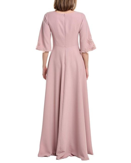 Rene Ruiz Pink Embroidered Bell Sleeves Crepe Gown