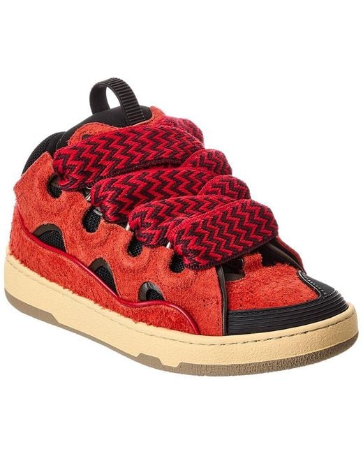 Lanvin Red Curb Suede & Mesh Sneaker