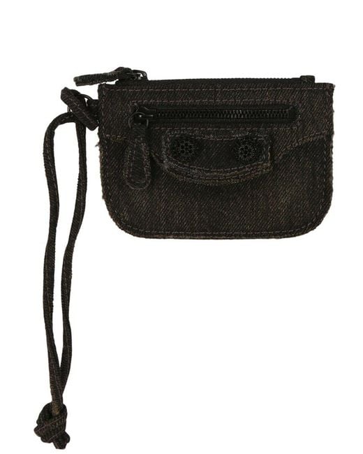 Balenciaga Black Le Cagole Washed Denim Coin Purse