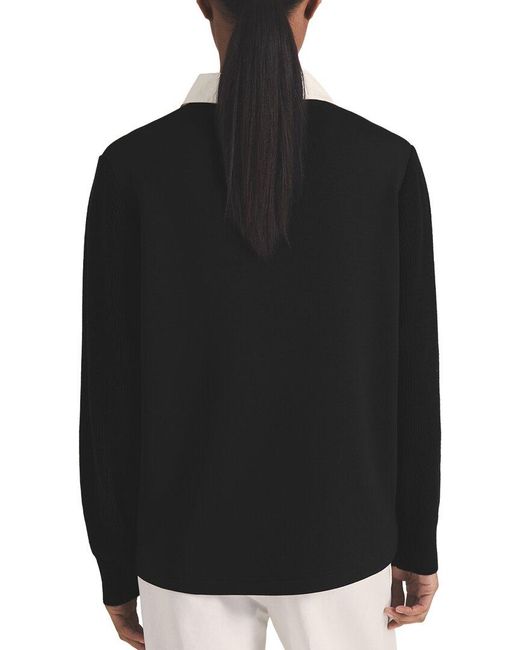 Reiss Black Noa Open Collar Wool & Cashmere-Blend Polo Shirt