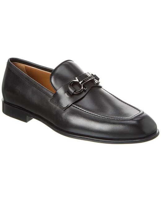 Ferragamo Black Foster Leather Penny Loafer for men