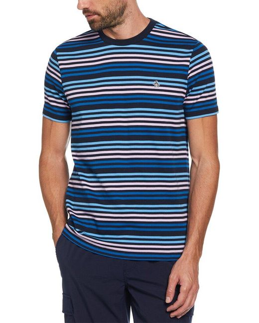 Original Penguin Blue Interlock Engineered Striped T-shirt for men