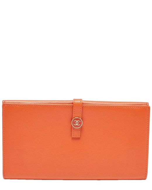 Chanel Orange Leather Cc Double Flap Continental Wallet (Authentic Pre-Owned)