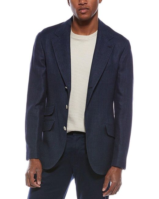 Brunello Cucinelli Blue Linen & Wool-Blend Blazer for men