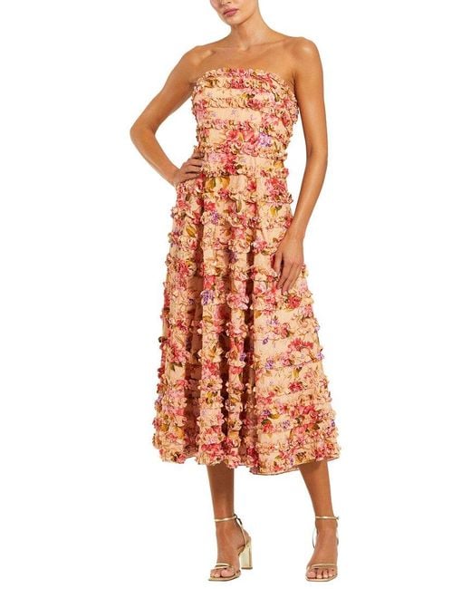 Mac Duggal Orange Ruffle Strapless Midi Dress