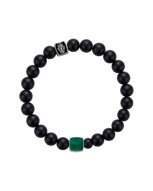Karma and Luck Black Birthstone Plated Emerald Agate/ Matte Onyx Stretch Bracelet