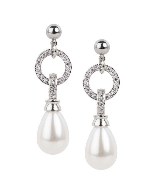 Saachi White Rhodium Pearl Dangle Earrings