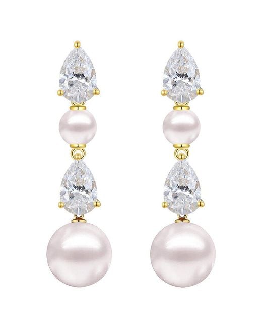 Kai Fine Jewelry White 14K 2.00 Ct. Tw. Lab-Grown Diamond & 4Mm, 8-9Mm Pearl Drop Earrings