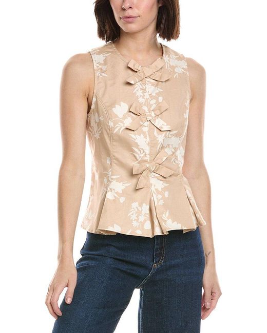 Cece Blue Sleeveless Pleated Hem Bow Top