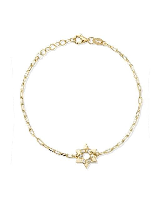 Ember Fine Jewelry Metallic 14K 0.06 Ct. Tw. Diamond Star Of David Paperclip Chain Bracelet