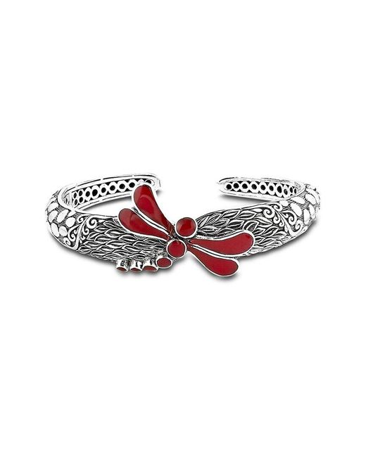 Samuel B. Red Silver Coral Dragonfly Cuff Bracelet
