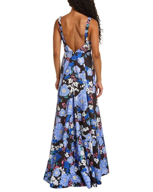 Zac Posen Blue Floral-print Square-neck Woven Maxi Dress