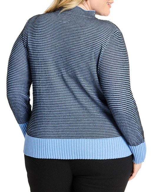 NIC+ZOE Blue Plus Funnel Neck Pixel Knit Sweater