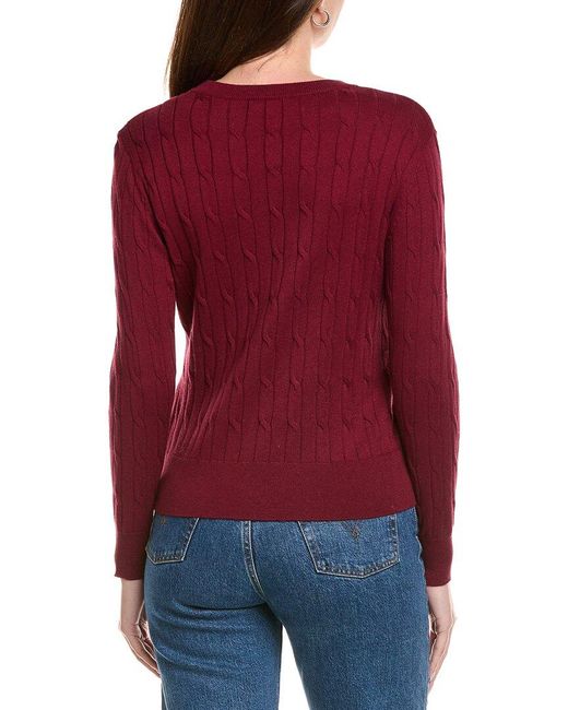 Hannah Rose Red Classic Cable Full Button Cashmere-Blend Cardigan
