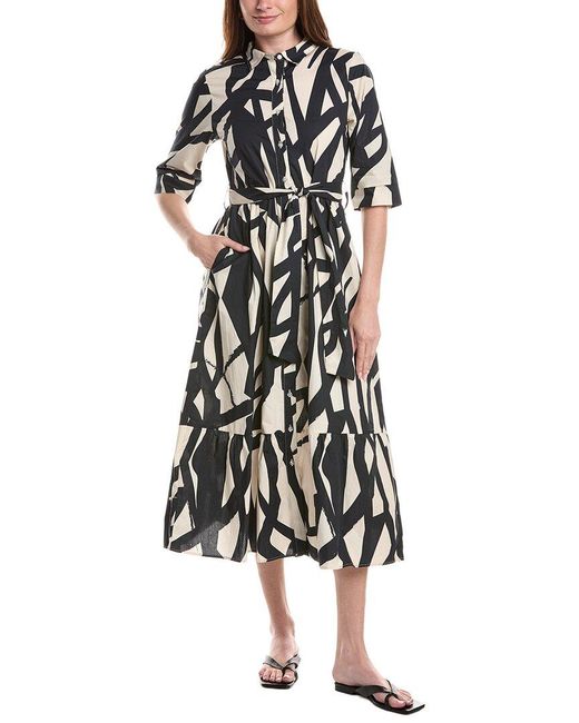Ellen Tracy White Printed Midi Dress
