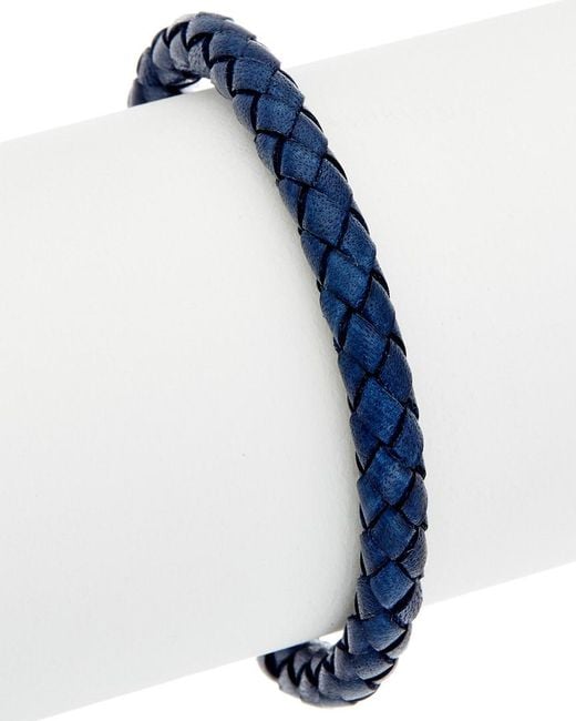 Phillip Gavriel White Silver & Leather Blue Sapphire Woven Bracelet