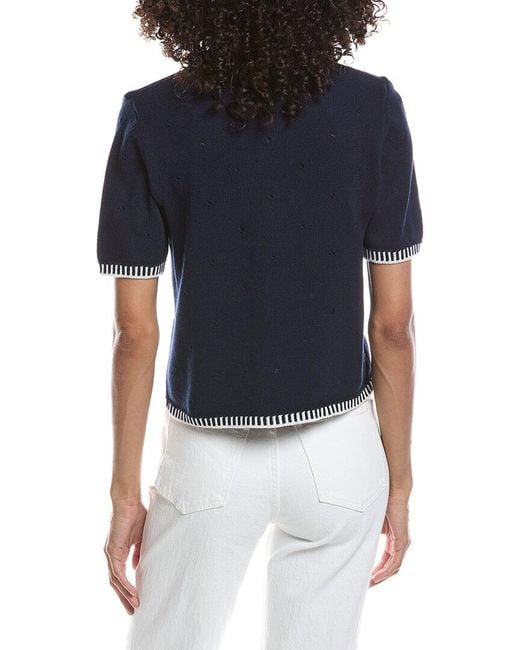 Cece Blue Pointelle Collar Knit Shirt