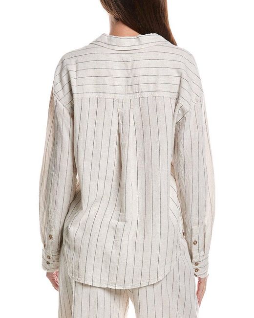 Z Supply Gray Alfie Striped Button-Up Linen-Blend Blouse